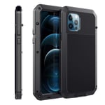 Safe Buy iPhone 12 / iPhone 12 Pro Case Cover Heavy Duty Shockproof Tough Armour Metal Case with [Tempered Glass Screen Film], 360 Full Body Protective Gorilla Case Cover for iPhone 12/12 Pro -Black