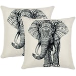Moscare 2Pcs Throw Pillow Covers,Cotton Linen Throw Pillow Case Cushion Covers for Sofa, Bedroom(Elephant,Cream-colored)