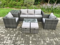 Rattan Garden Furniture Set with 3 Seater Sofa Coffee Table Side Table 2 Armchairs 2 Small Footstools