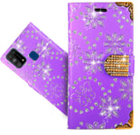 WenTian Samsung Galaxy M31 Case, CaseExpert® Bling Diamond Flowers Leather Kickstand Flip Wallet Bag Case Cover For Samsung Galaxy M31