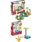 MEGA Pokémon Jungle Ruins building set & Pokémon Pikachu’s Beach Splash building set with 79 compatible bricks and pieces connect with other worlds, toy gift set for ages 7 and up, HDL76