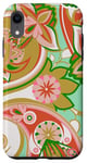 Coque pour iPhone XR Nuances corail/vert Grand motif géométrique cachemire