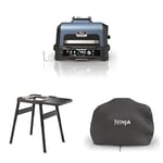 Bundle of Ninja Woodfire Pro Connect XL Electric BBQ Grill and Smoker with App Control, Digital Probe, Large 7-in-1 Outdoor Grill and Air Fryer with Woodfire Pellets, OG901UK + Stand + Cover