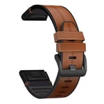YOOSIDE for Fenix 7 / Fenix 6 / Fenix 5 / EPIX 2 Watch Strap, Quick Fit 22mm Soft Genuine Leather with Silicone Sweatproof Wristband Strap for Garmin Fenix 5 Plus,Approach S62,Quatix 6/5 (Brown)