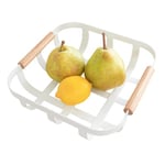 Yamazaki 2975 TOSCA Panier de cuisine, blanc, Acier/Bois, minimaliste, 23.5 x 22 x 6 c m