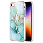 YB IMD iPhone SE etc. kuori marmorista sormuksella - Vihreä