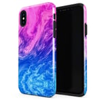 Double Layer Silicone Inner/Hard PC Armor Protective Case Cover for iPhone X & XS Blue & Pink Ombre Paint Mix