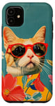 Coque pour iPhone 11 Collages rétro rêveurs avec un chat heureux art
