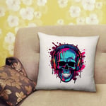 Skull Headphones Cushion DJ Music Head Gothic Bedroom Lounge - 40cm x 40cm