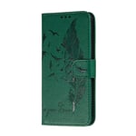 HAOTIAN Case for Samsung Galaxy S20 FE 4G/5G Wallet, Pretty Retro Embossed Feather Pattern Design PU Leather Book Style Wallet Flip Cover, Samsung Galaxy S20 FE 4G/5G Shockproof Cover, Green
