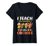 Womens I Teach The Smartest Little Cookies Teacher Christmas Pajama V-Neck T-Shirt