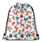 MAY-XCustom String Backpack Bag,Angel Deer Mistletoe Bell Gingerbread Man Animals Wildlife Holidays Sport Gym Sack,Premium Portable Drawstring Backpacks For Adults Boys Girls