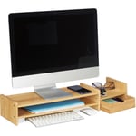 Relaxdays - Support pour moniteur en bambou, rehausseur d'écran, tablette pc, espace rangement, hlp 12x70x19 cm, naturel
