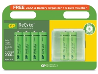 GP Batteries ReCyko Promo, 4+2 AA battery, with free Battery Organizer (Rechargeable) /201198