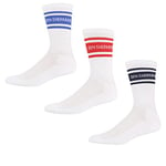 Ben Sherman Mens Thick Crew Sport Socks in White/Red/Navy/Blue with Jacquard Colour Authentic Branding - Multipack of 3 size 7-11