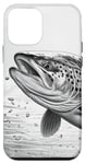 Coque pour iPhone 12 mini noir et gris truite sautant nature pêche portrait art