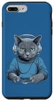 Coque pour iPhone 7 Plus/8 Plus Casque D'écoute Musicien Chat Bleu Russe Chat Gamer Chats