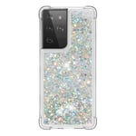 Samsung S21 Ultra 5G Case Glitter, Bling Sparkle Quicksand Flowing Liquid Clear Transparent TPU Gel Silicone ShockProof Protective Phone Case for Samsung Galaxy S21 Ultra Cover Girls, Silver