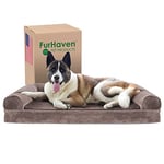 FurHaven Lit pour Chien en Fausse Fourrure et Velours avec Housse Amovible Lavable – Marron Bois flotté – Taille XL