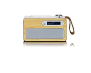 Lenco PDR-040 - Radio Portable DBA+ - Radio FM - avec Bluetooth - Batterie intégrée de 2000 mAh - 3 W RMS - Horloge et réveil - en Bambou véritable - Blanc