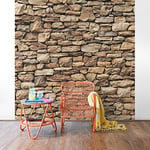 Apalis 98424 Papier peint intissé - Motif mur de pierre américain - Carré - Papier peint photo 3D - Pour chambre à coucher, salon, cuisine - 192 x 192 cm - Marron