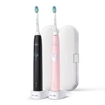 Philips Sonicare ProtectiveClean 4300 Electric Toothbrush with Travel Case, Dual Handle Pack, Pale Pink and Black (UK 2-Pin Bathroom Plug) - HX6807/34