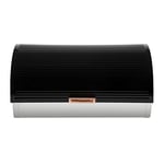 Tower T826000RB Bread Bin, Rose Gold Linear Collection, Roll Top Lid, Stainless Steel, Black and Rose Gold, 20 x 41 x 27 cm