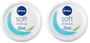 2 x NIVEA Soft Moisturising Cream for Face Hands & Body  25ml ** Travel Size **