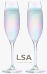 £60 LSA POLKA Mother of Pearlescent Lustre Champagne Flutes Glass 2 (Handpaint)