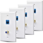 Ethernet Coax Wall Plate Outlet with 1 Cat6 Keystone Port and 1 Gold-Plated2492