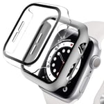 ELYCO Case Compatible with Apple Watch Series 6/5/4/SE 44mm, [2 Pack] PC&Tempered Glass Anti-Scratch Screen Protector 360° Protective Cover Compatible with iWatch Series 6/5/4/SE 44mm [Silver+Clear]