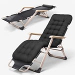 AKSHOME Heavy Duty Zero Gravity Reclining, Garden Loungers, Folding Loungers With Thick Cushions, Outdoor Sunbeds, Sun Loungers-Teslin Black + Pearl Cotton Sleeping Pad