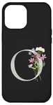 iPhone 15 Pro Max Black Titanium Floral Letter O Silver Initial personalised Case