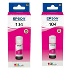 2 x Epson 104 Magenta EcoTank Printer Ink Bottle T00P3 for ET-2710