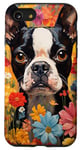 Coque pour iPhone SE (2020) / 7 / 8 Motif terrier de Boston dans un jardin fleuri pour les amateurs d'art de chiens