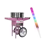 Royal Catering Sockervaddsmaskin - Set inkl. 100 LED-sockervaddspinnar 52 cm 1.200 W Vagn