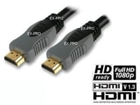 Ex-Pro Premium 3m Gold HDMI to HDMI Lead Cable. HD Support. PS3, DVD, XBOX 360 Elite, HDTV, SkyHD, Virgin V+, Freesat HD, Freeview HD, 1080p - HDMI 1.3 (125283-49) Compliant