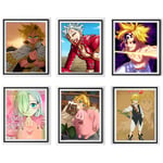 7 Sins Sin of Wrath Meliodas Ban Elizabeth Classic Digital Manga Anime Canvas Art Prints for Bedroom Decoration,8 x 10 Inches,No Frame,Set of 6