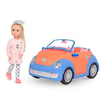 Glitter Girls 62243458284 Fifer & GG Convertible 14-inch Doll & Vehicle Bundle – Blonde Hair & Green Eyes –Blue & Orange Classic Car – Trunk & Cupcake Holders