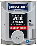 Johnstone's - Interior Wood & Metal Hardwearing - Manhattan Grey - High Sheen - Non Drip - Gloss Finish - Suitable Paint Interior & Exterior - Dry in 16-24 hours - 14m2 Coverage per Litre - 750ml