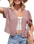 GRACE KARIN Gilet Court Femme Manche Courte Été Bolero de Mariée à Nouée Chic et Elegant Rose foncé XXL