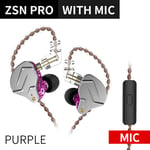 KZ ZSN PRO Écouteurs intra-auriculaires 1BA 1DD Hybrid Drive HIFI Sport Casque antibruit ZES ZEXPRO EDC EDS DQ6S-Violet avec micro
