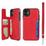 Zouzt Compatible with iphone 11 Wallet Case with Card Holder Premium PU Leather Case Kickstand, Magnetic Shockproof Phone Back Cover With Lanyard For iphone 11 red