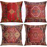 4-delars Set Vintage Röd Blommig Turkisk Persisk Matta Linne Kuddfodral Hemkudde Kudde Kuddfodral Geometrisk Persisk Kilim Heminredning 4 St