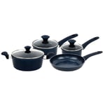 Herzberg HG-04685BLU: 7 delar marmorbelagd kokkärl i gjutjärn - blå
