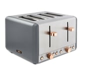 Grey Toaster 4 Slice 1800W Tower Cavaletto Grey & Rose Gold 6 Settings Stylish
