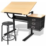 Vidaxl - Table à dessin inclinable à 3 tiroirs avec tabouret