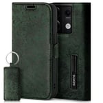SURAZO Étui de Protection Fin magnétique pour Redmi Note 13 Pro 5G - en Cuir véritable - avec Compartiment pour Cartes, Protection RFID, Motif Floral - À Rabat - Vert