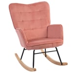 Gungstol, gungstol med sladdlook, armstöd, fåtölj med trälöpare, avkopplingsstol för vardagsrum, sovrum, rosa