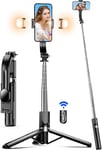 Selfie Stick Tripod with 2 Fill Lights Extra Long 115cm Phone Tripod with Detac